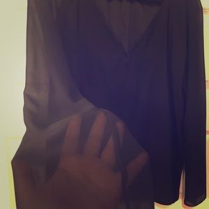 Black sheer long-sleeves V-neck Vince Camuto top